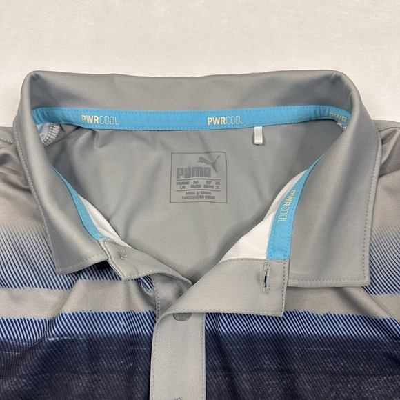 Puma Golf PWR Cool Polo Mens Large Grey With Stripes Short Sleeve Stretch EUC - Picture 5 of 7